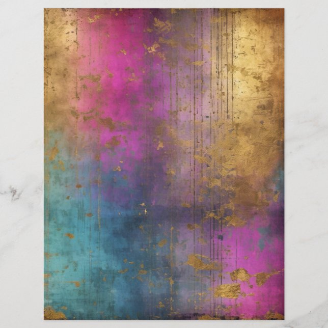 Grungy Glam Roze Turquoise Gouden Scrapbook Papier (Voorkant)