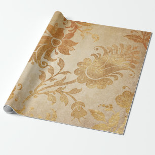 Grungy Gold Floral Cart Cadeaupapier