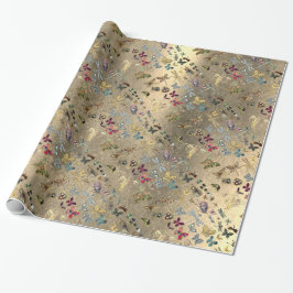 Grungy Gold Meadow Butterfly snijdt Pareltjes Diam Cadeaupapier