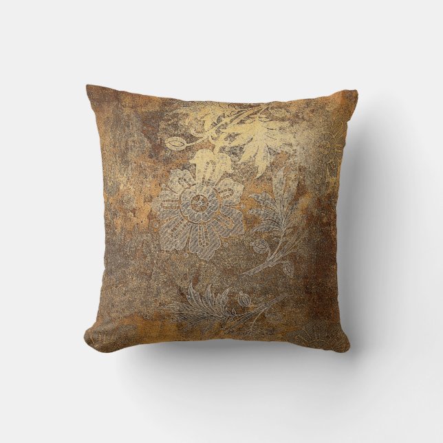 Grungy Golden Bronze  Floral Ornament Kussen (Voorkant)