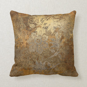Grungy Golden Bronze  Floral Ornament Kussen