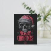 Grungy Gothic Skull Wearing a Distressed Santa Hat Briefkaart (Staand voorkant)