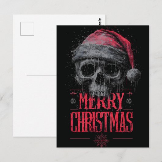 Grungy Gothic Skull Wearing a Distressed Santa Hat Briefkaart (Voorkant / Achterkant)