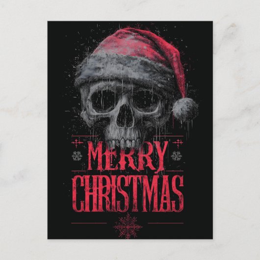 Grungy Gothic Skull Wearing a Distressed Santa Hat Feestdagenkaart (Voorkant)