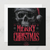 Grungy Gothic Skull Wearing a Distressed Santa Hat Feestdagenkaart (Voorkant / Achterkant)