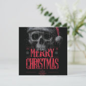 Grungy Gothic Skull Wearing a Distressed Santa Hat Feestdagenkaart (Staand voorkant)
