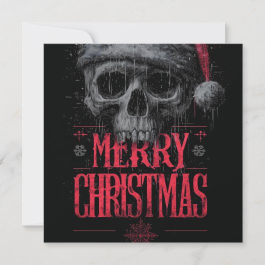 Grungy Gothic Skull Wearing a Distressed Santa Hat Feestdagenkaart (Voorkant)