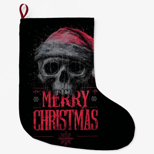 Grungy Gothic Skull Wearing a Distressed Santa Hat Grote Kerstsok (Voorkant)