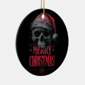 Grungy Gothic Skull Wearing a Distressed Santa Hat Keramisch Ornament (Rechts)