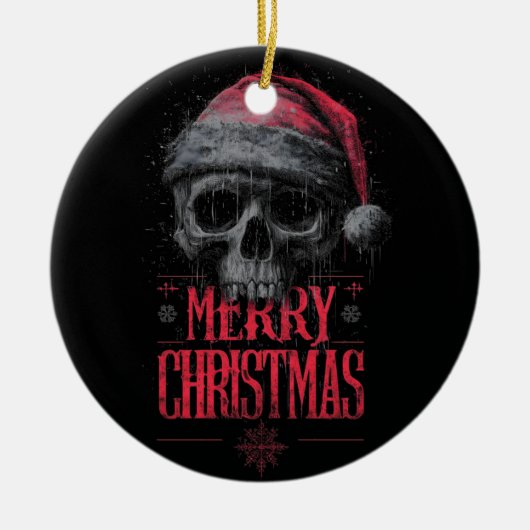 Grungy Gothic Skull Wearing a Distressed Santa Hat Keramisch Ornament (Voorkant)