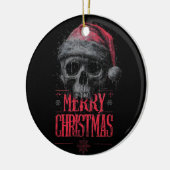 Grungy Gothic Skull Wearing a Distressed Santa Hat Keramisch Ornament (Links)