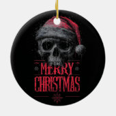 Grungy Gothic Skull Wearing a Distressed Santa Hat Keramisch Ornament (Achterkant)