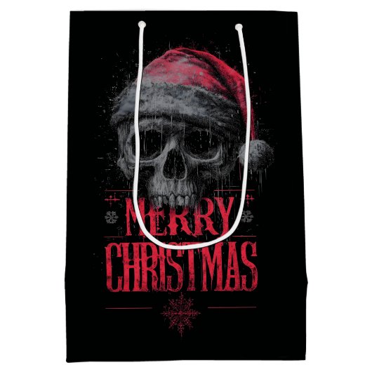 Grungy Gothic Skull Wearing a Distressed Santa Hat Medium Cadeauzakje (Achterkant)