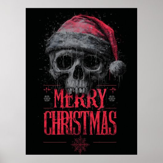 Grungy Gothic Skull Wearing a Distressed Santa Hat Poster (Voorkant)