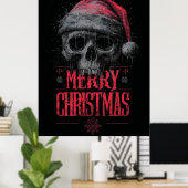 Grungy Gothic Skull Wearing a Distressed Santa Hat Poster (Thuiskantoor)
