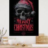 Grungy Gothic Skull Wearing a Distressed Santa Hat Poster (Keuken)