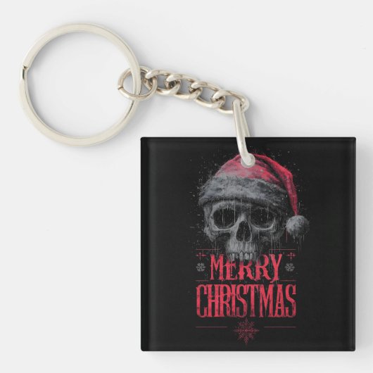 Grungy Gothic Skull Wearing a Distressed Santa Hat Sleutelhanger (voorkant)
