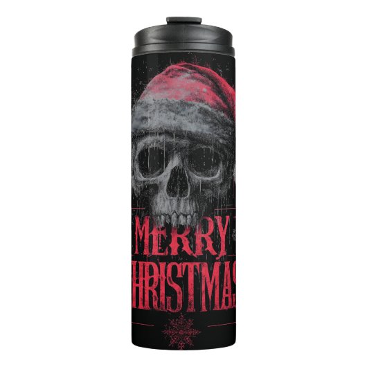 Grungy Gothic Skull Wearing a Distressed Santa Hat Thermosbeker (Voorkant)