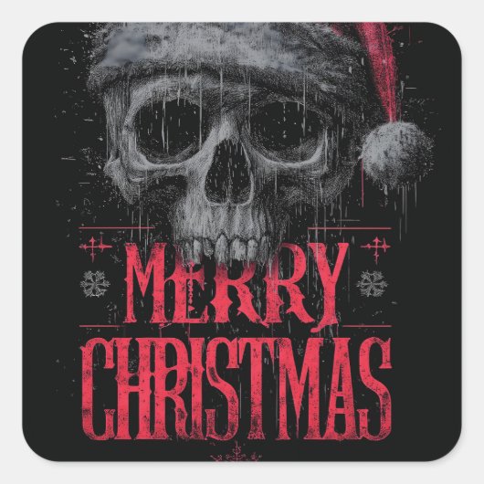 Grungy Gothic Skull Wearing a Distressed Santa Hat Vierkante Sticker (Voorkant)