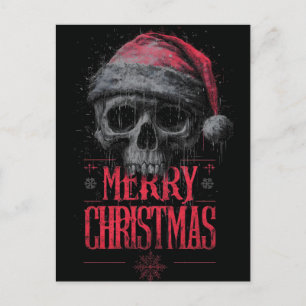 Grungy gotische schedel met een versleten kerstman feestdagenkaart