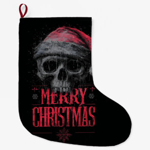 Grungy gotische schedel met een versleten kerstman grote kerstsok