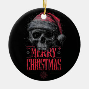 Grungy gotische schedel met een versleten kerstman keramisch ornament