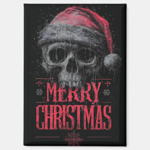 Grungy gotische schedel met een versleten kerstman magneet