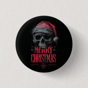 Grungy gotische schedel met een versleten kerstman ronde button 3,2 cm