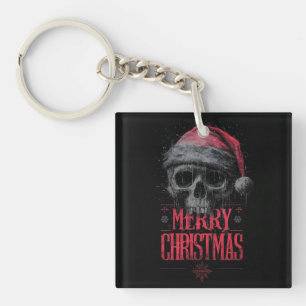 Grungy gotische schedel met een versleten kerstman sleutelhanger