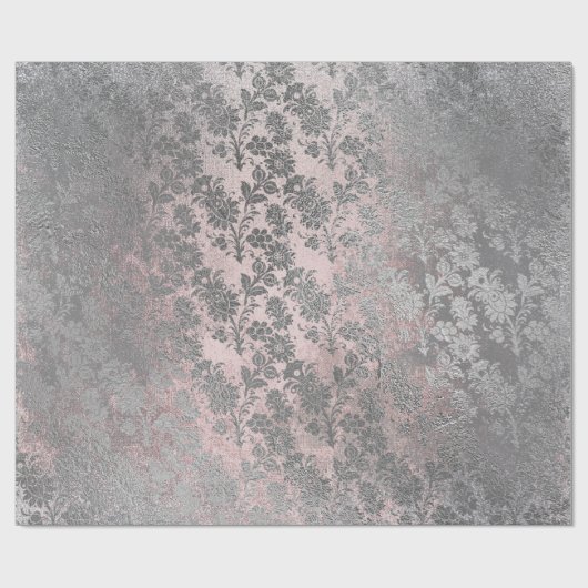 Grungy Grey Roze Roze Silver Powder Blush Floral Cadeaupapier (Vlak)