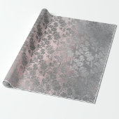 Grungy Grey Roze Roze Silver Powder Blush Floral Cadeaupapier (Uitgerold)