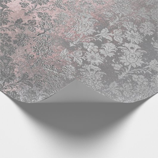 Grungy Grey Roze Roze Silver Powder Blush Floral Cadeaupapier (Hoek)