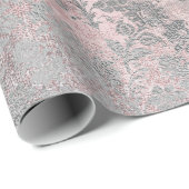 Grungy Grey Roze Roze Silver Powder Blush Floral Cadeaupapier (Rol Hoek)