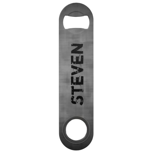 Grungy grijs met jouw naam modern design speed flessenopener (Achterkant)