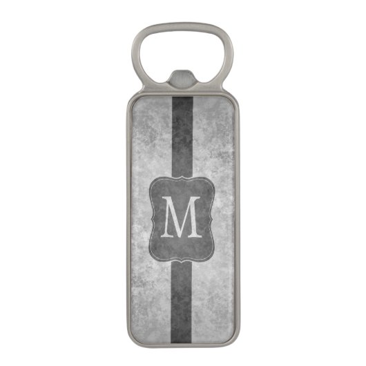 Grungy grijs monogram magnetische flesopener (Voorkant Verticaal)