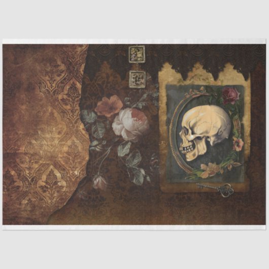 Grungy Halloween Skull Ephemera-ontkoppeling Tissuepapier (Voorkant)