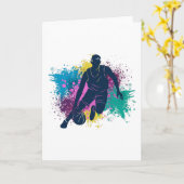 Grungy-kleurenschokken van Basketball Player Kaart (Gele Bloem)