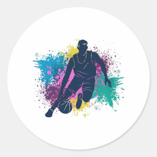 Grungy-kleurenschokken van Basketball Player Ronde Sticker (Voorkant)