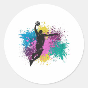 Grungy-kleurenschokken van Basketball Player Ronde Sticker