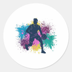 Grungy-kleurenschokken van Basketball Player Ronde Sticker