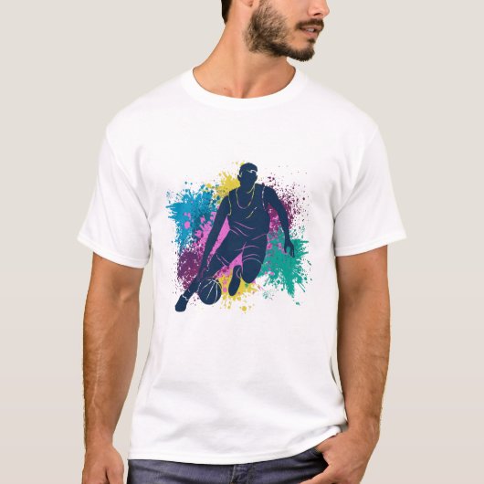 Grungy-kleurenschokken van Basketball Player T-shirt (Voorkant)