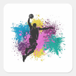 Grungy-kleurenschokken van Basketball Player Vierkante Sticker