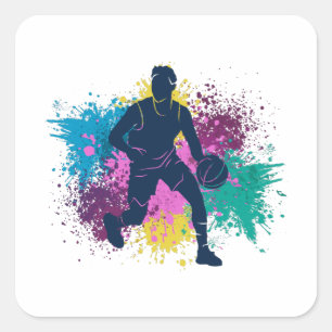 Grungy-kleurenschokken van Basketball Player Vierkante Sticker