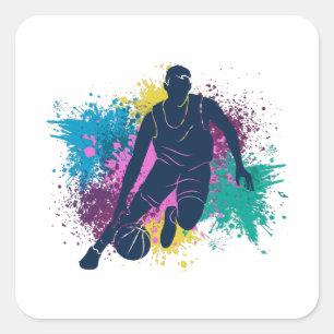 Grungy-kleurenschokken van Basketball Player Vierkante Sticker