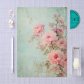 Grungy Large Pink Flower Pattern on Aqua BG Tissuepapier (Craft)