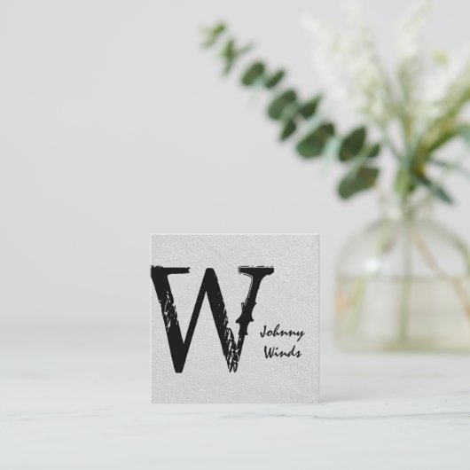 Grungy Large Type Monogram Vierkante Visitekaartje (Staand voorkant)