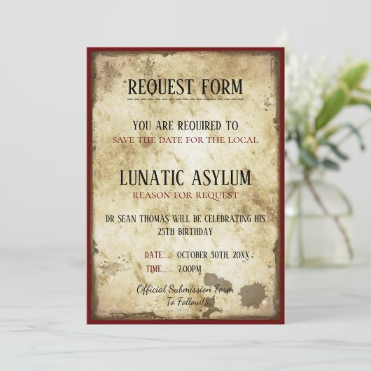 Grungy Lunatic Asylum Birthday Save The Date (Staand voorkant)