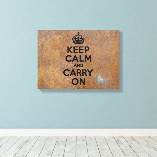 Grungy Metal Bord Keep Calm in Black Canvas Afdruk (Insitu (Houten vloer))