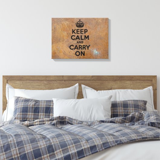 Grungy Metal Bord Keep Calm in Black Canvas Afdruk (Insitu (Slaapkamer))