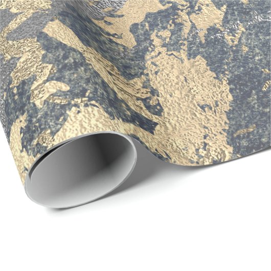 Grungy Molten Silver Gold Marble Shiny Metallic Cadeaupapier (Rol Hoek)